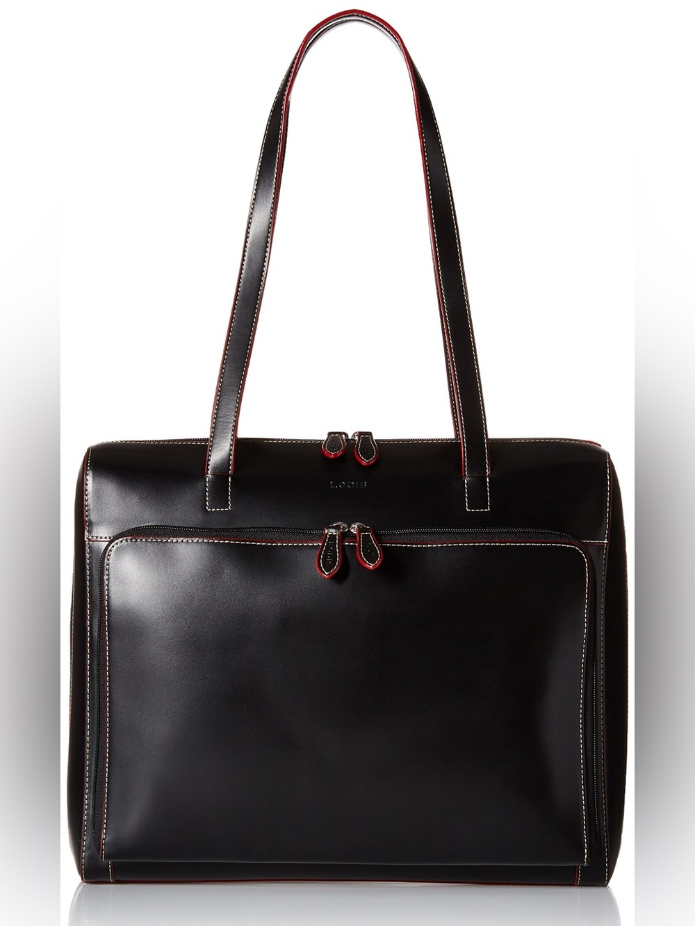 Lodis Audrey Black Leather Laptop Work Tote Burgundy Trim